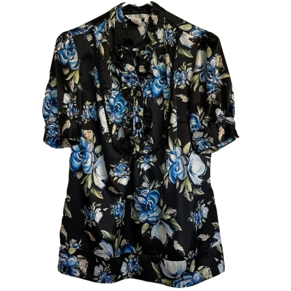 FRED DAVID Floral Shirt Sleeve Blouse, Womenβs M, Multicolor